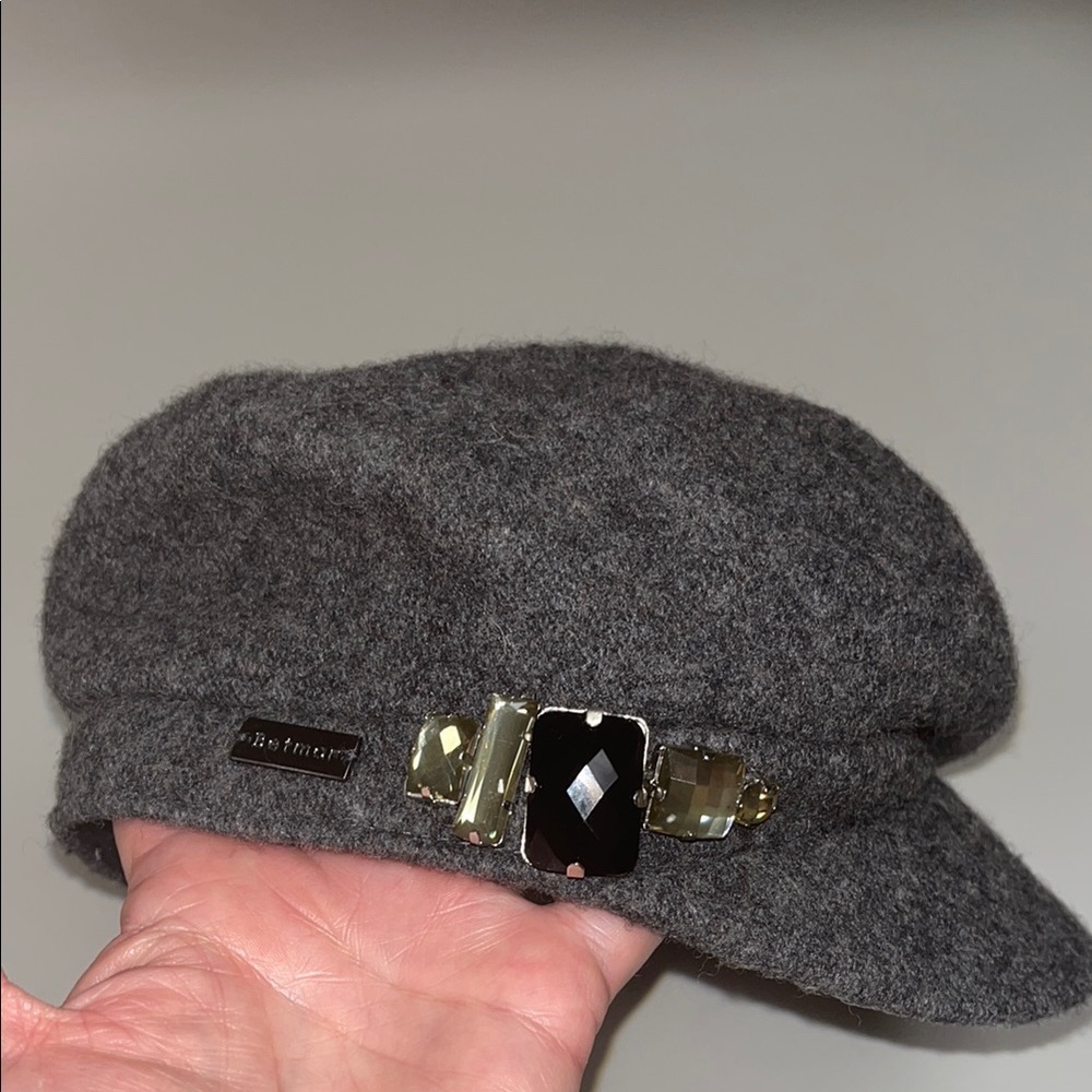 Betmar New York Gray 100% Wool Cap with Embellishments/ preowned one size